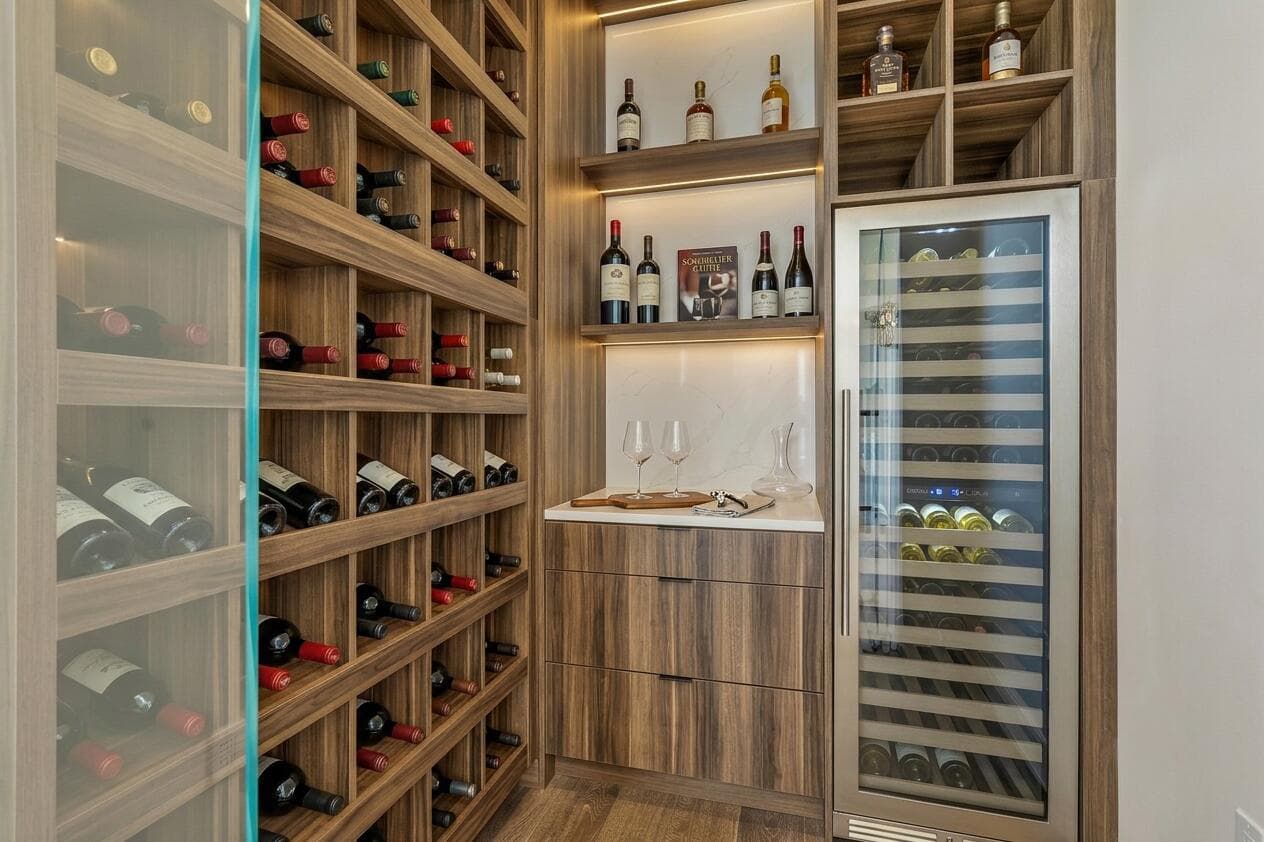 Luxury wine room with custom cabinetry