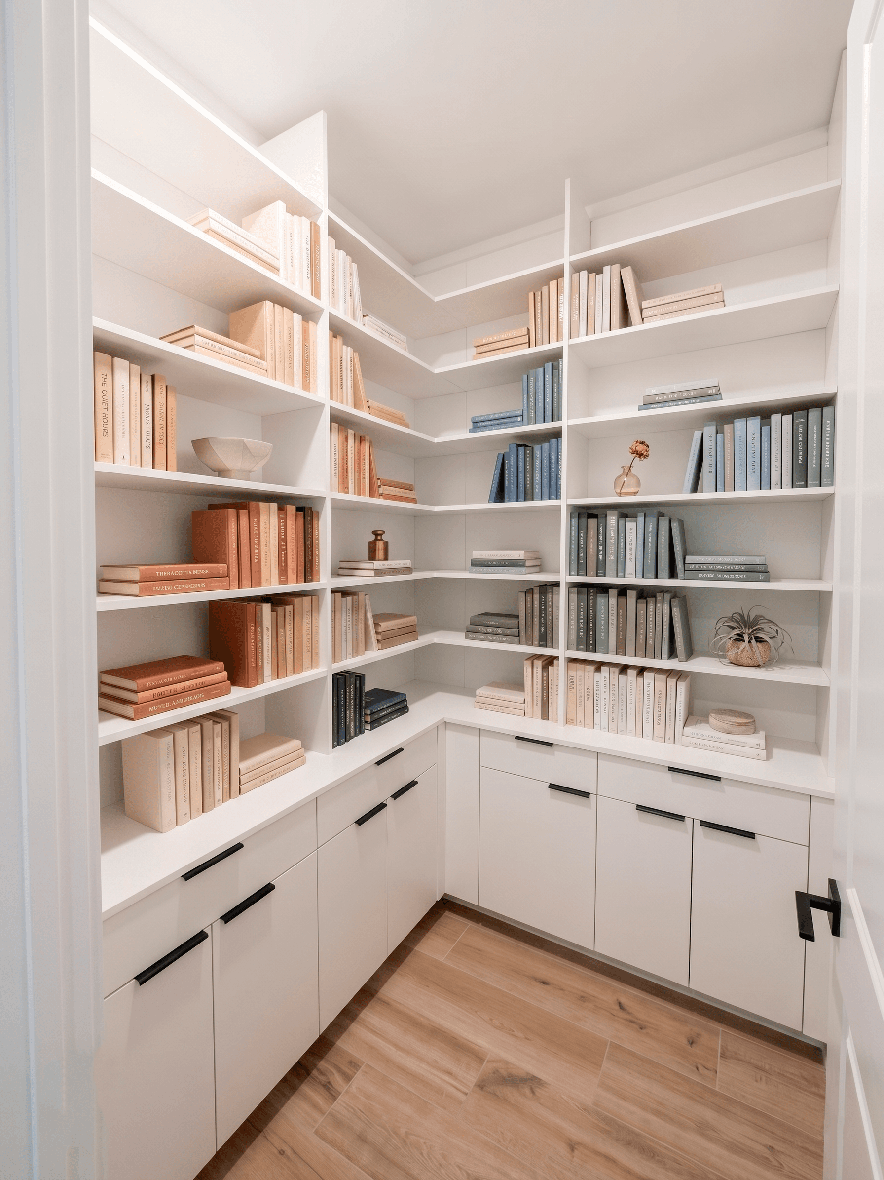 Sophisticated home library with custom shelving