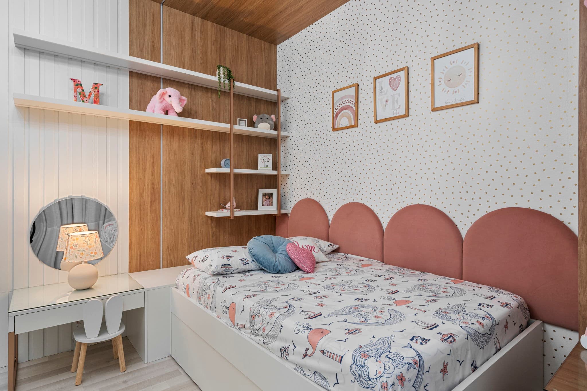 Modern Girl's Bedroom with Upholstered Headboard