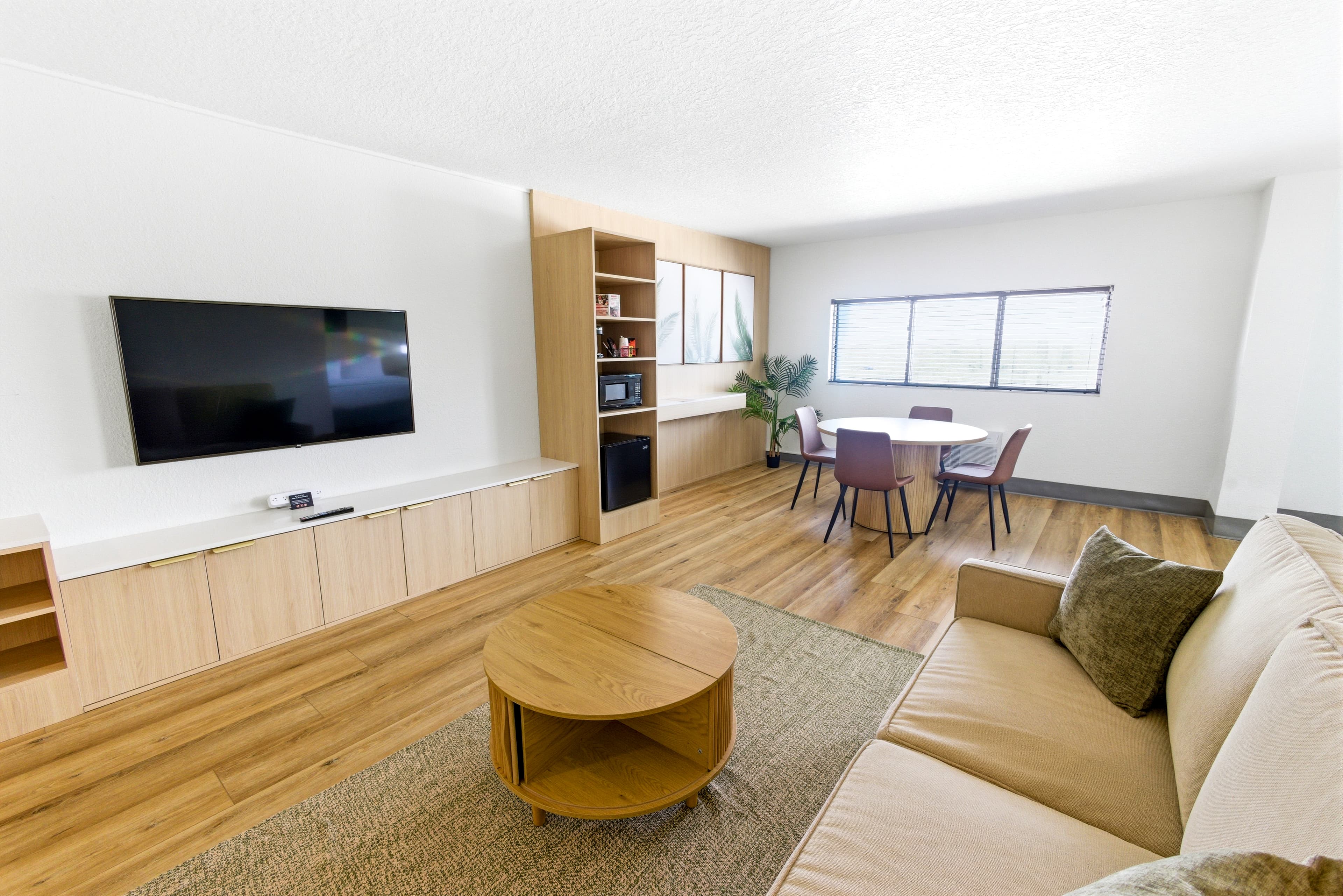 Warm living room with integrated millwork